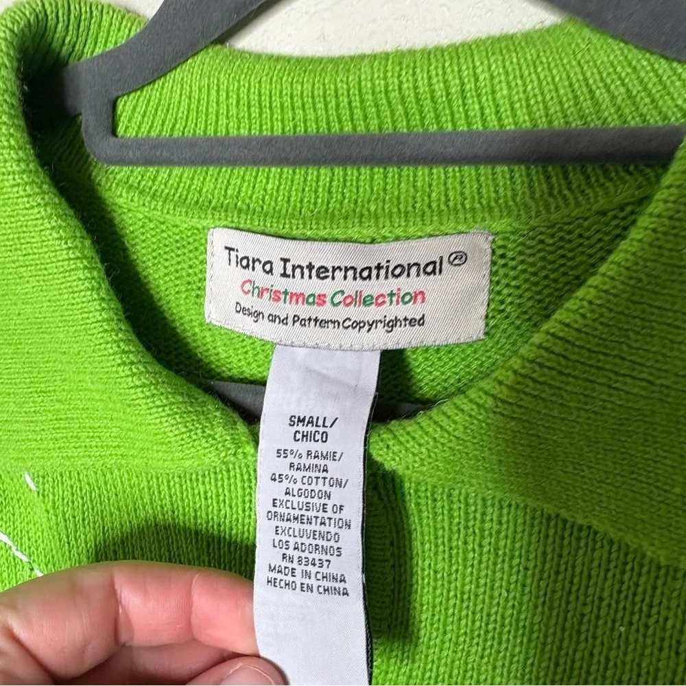 Tiara International Festive Green Cardigan with Colorful House Design Size Small - Picture 4 of 6